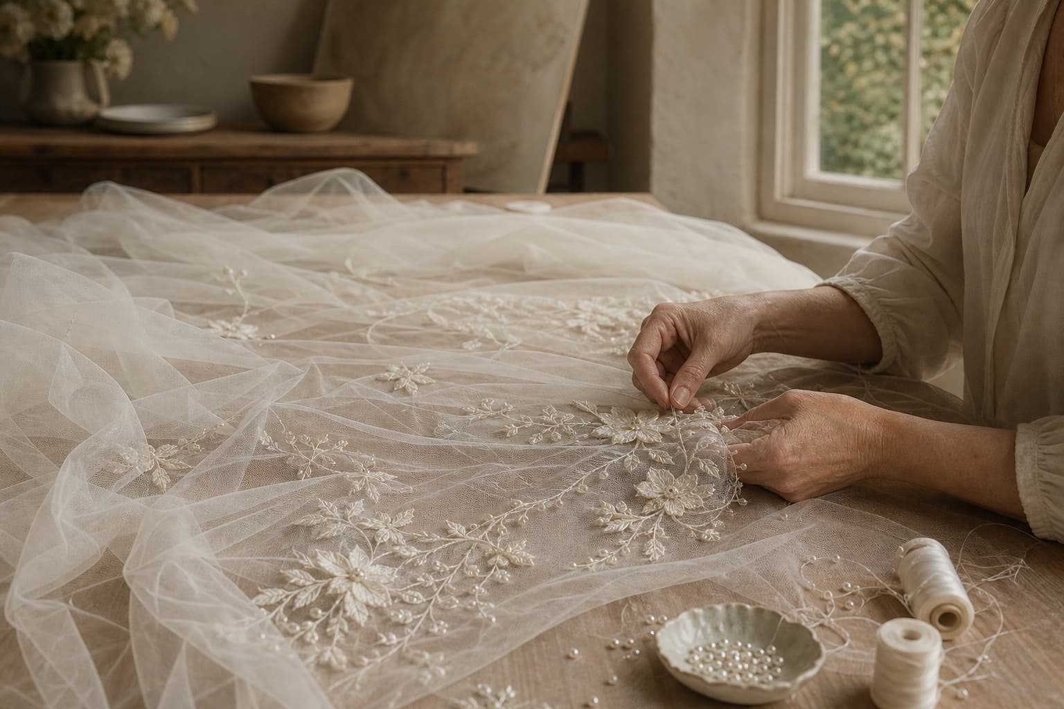 Hand embroidery in the ELU atelier